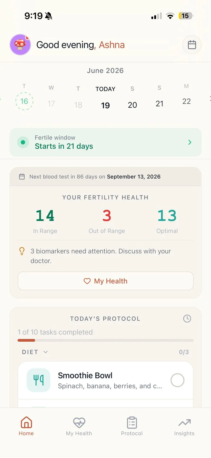 FertilityScience app home screen